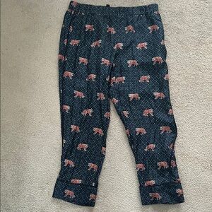 J Crew 10 Navy Silk Pants with Pink Tiger Print